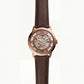 Rose Gold Skeleton Automatic Men’s Watch with Brown Leather Strap