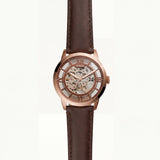 Rose Gold Skeleton Automatic Men’s Watch with Brown Leather Strap