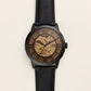 Black Skeleton Automatic Men’s Watch with Black Leather Strap