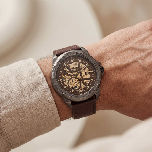 Skeleton Automatic Men’s Watch with Gunmetal Case & Brown Leather Strap