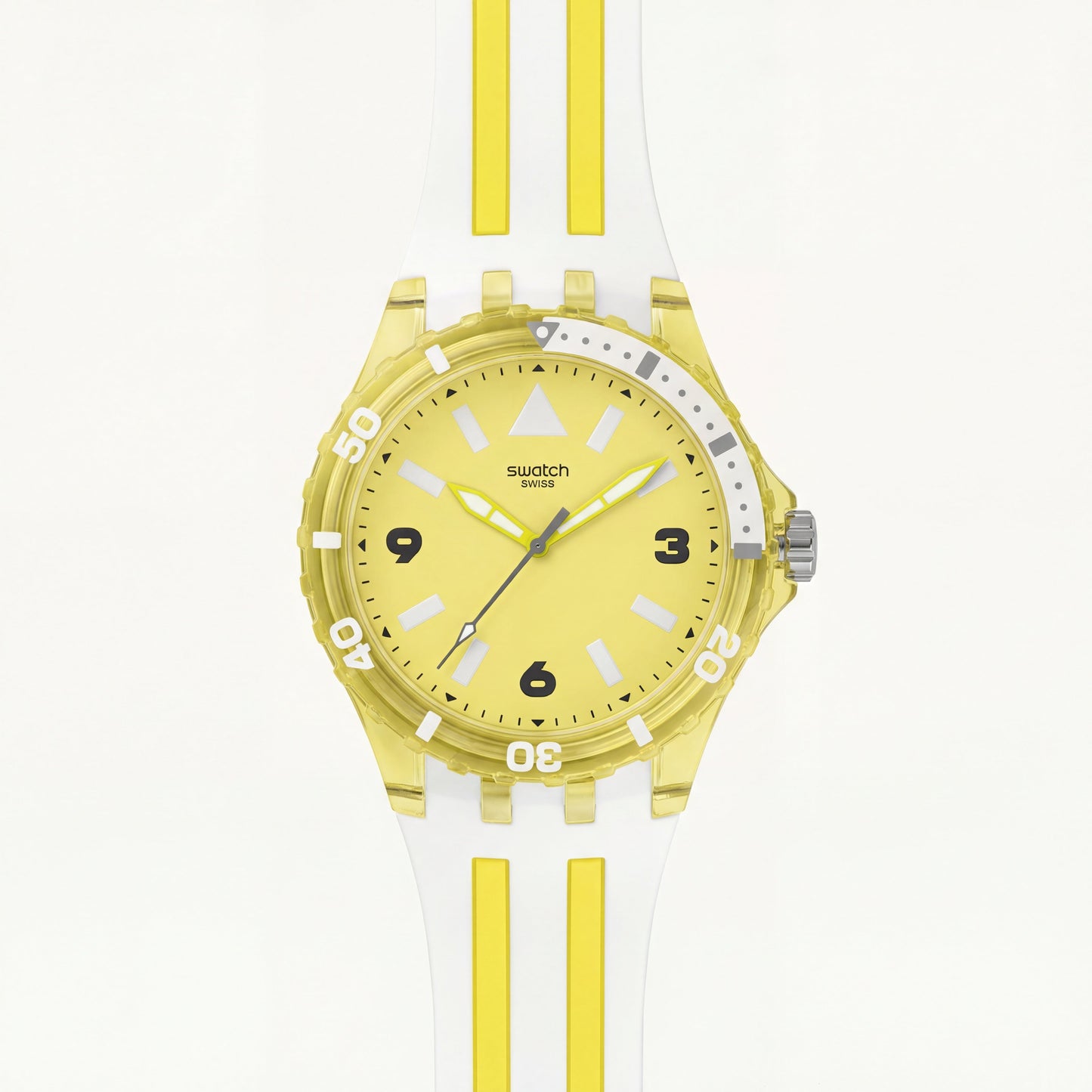 Yellow Transparent Sport Men’s Watch with White Silicone Strap