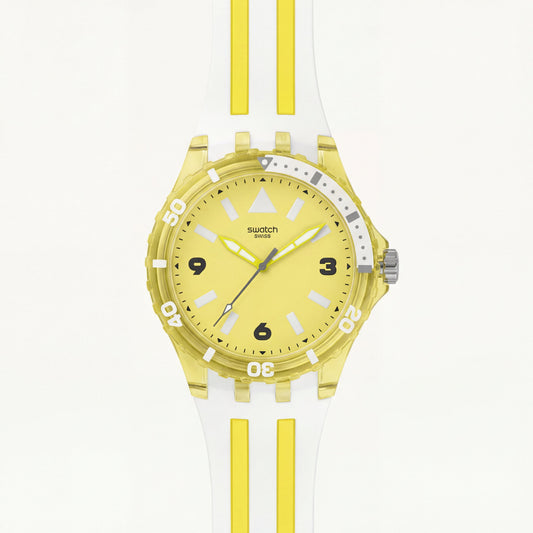 Yellow Transparent Sport Men’s Watch with White Silicone Strap