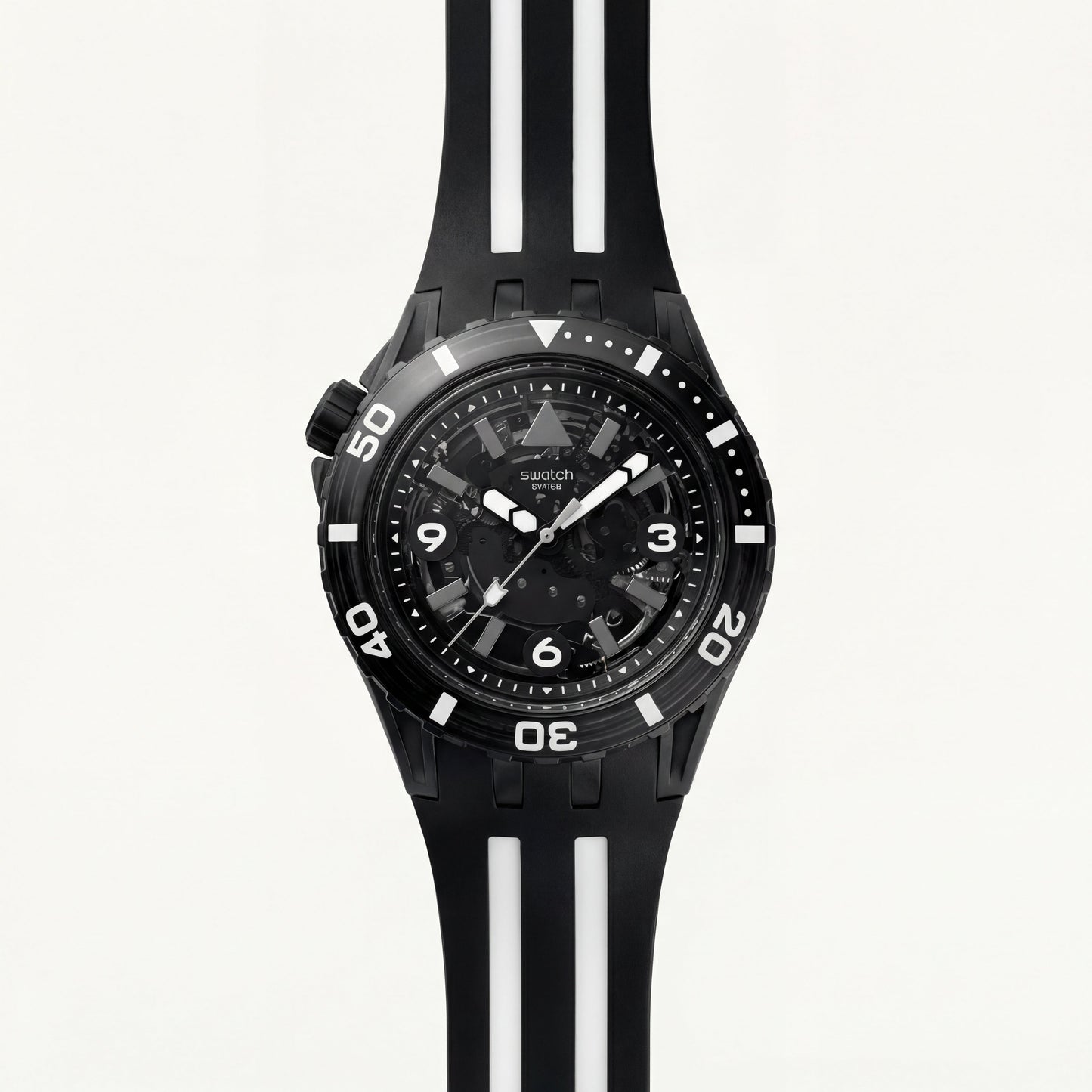All-Black Skeleton Dive-Style Men’s Watch with Silicone Strap