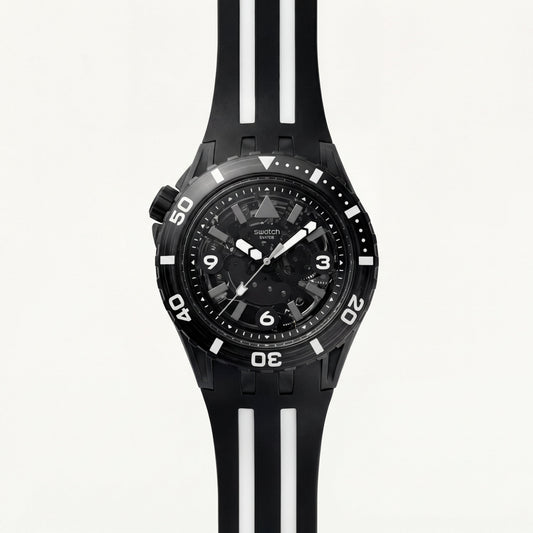 All-Black Skeleton Dive-Style Men’s Watch with Silicone Strap