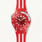 Red Transparent Dive-Style Men’s Watch with Sport Silicone Strap