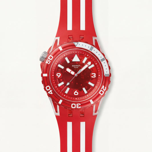 Red Transparent Dive-Style Men’s Watch with Sport Silicone Strap