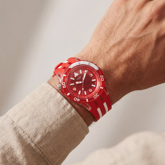 Red Transparent Dive-Style Men’s Watch with Sport Silicone Strap