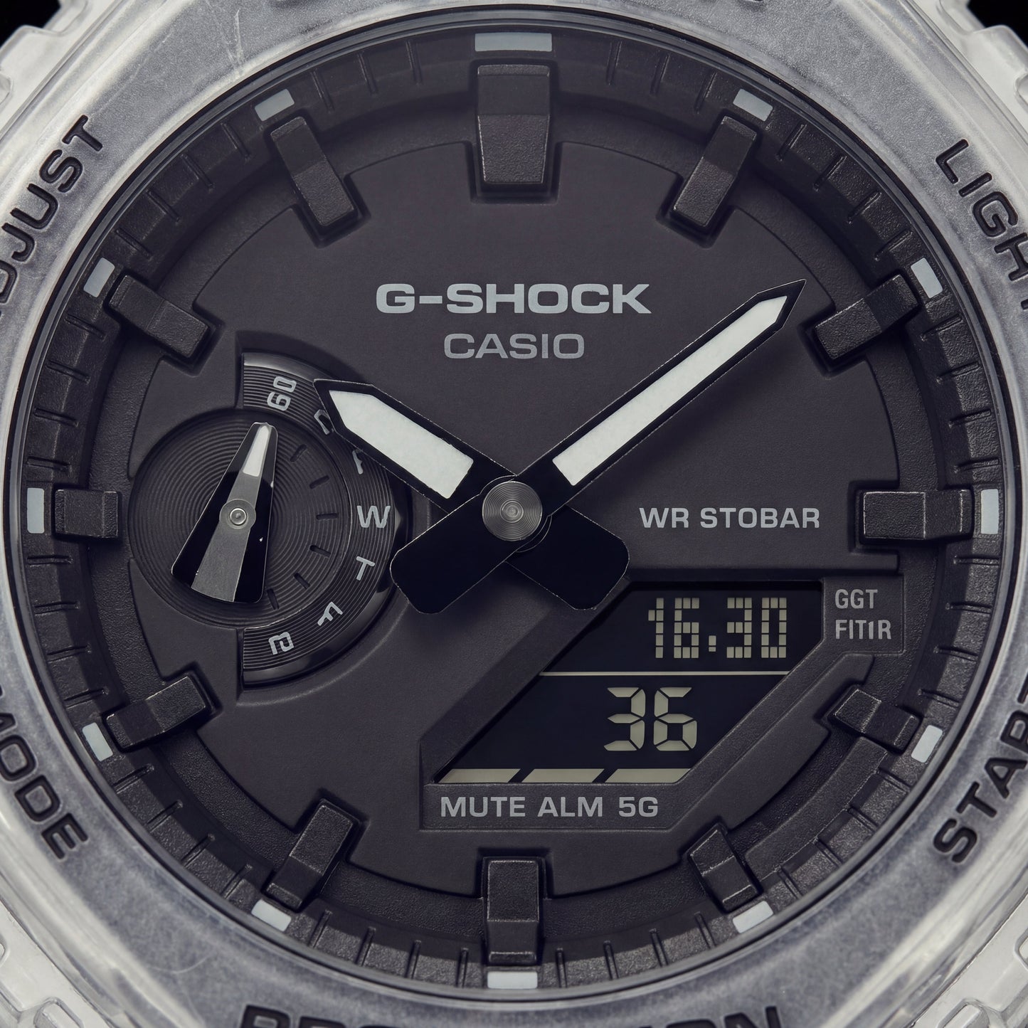Transparent Ice-Clear Tactical Men’s Watch with Black Digital-Analog Dial