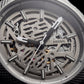 Luxury Skeleton Dial Automatic Men’s Watch with Textured Steel Case & Brown Leather Strap