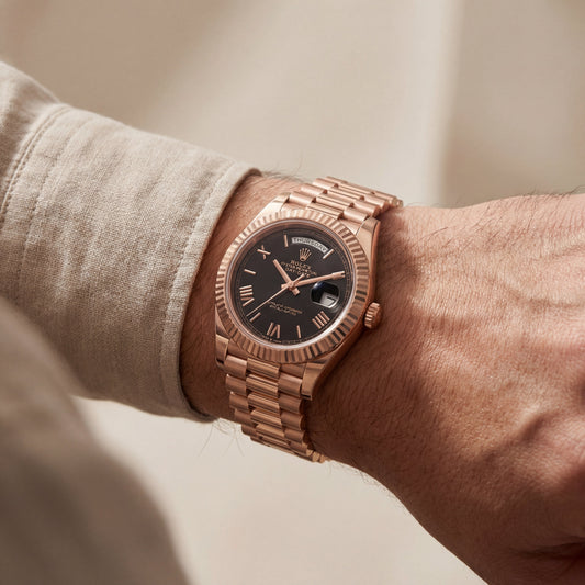 Rose Gold Day-Date President-Style Luxury Men’s Watch with Black Dial