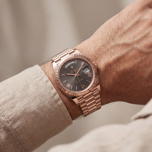 Rose Gold Day-Date President-Style Luxury Men’s Watch with Charcoal Dial