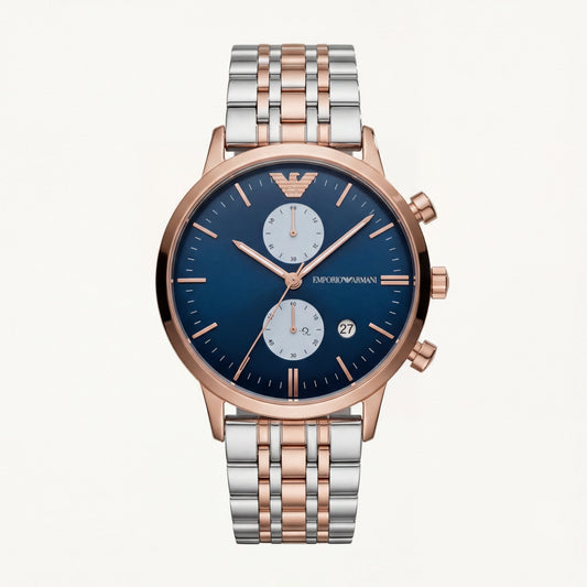 Two-Tone Rose Gold Chronograph Luxury Women’s Watch with Deep Blue Dial