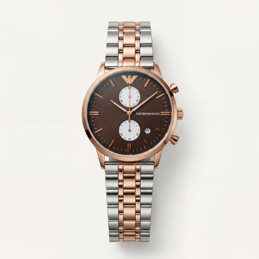 Two-Tone Rose Gold Chronograph Luxury Women’s Watch with Chocolate Brown Dial