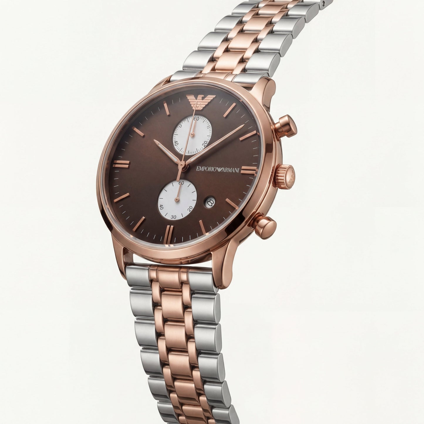 Two-Tone Rose Gold Chronograph Luxury Women’s Watch with Chocolate Brown Dial