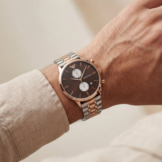 Two-Tone Rose Gold Chronograph Luxury Women’s Watch with Chocolate Brown Dial