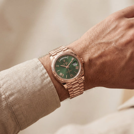 Rose Gold Day-Date President-Style Luxury Men’s Watch with Emerald Green Dial