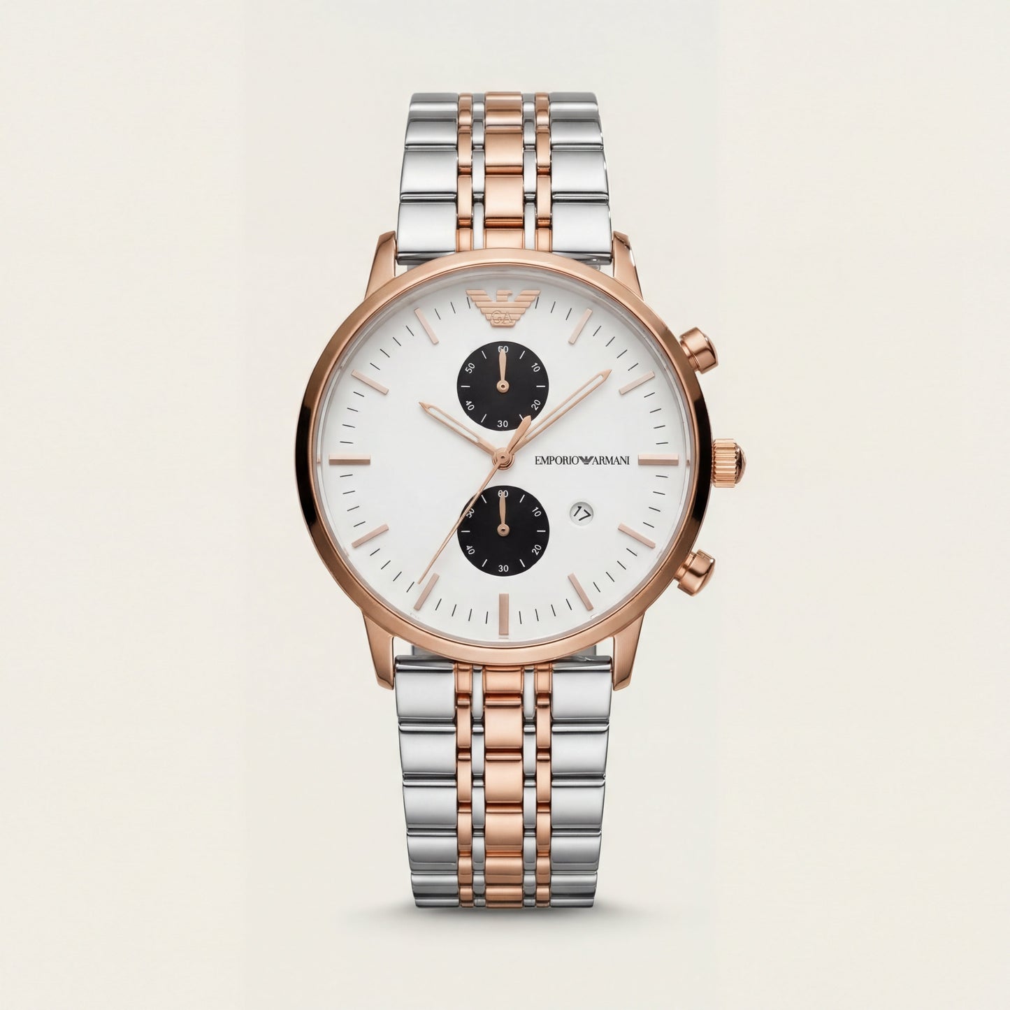 Rose Gold & Silver Dual-Tone Chronograph Men’s Watch with White Dial