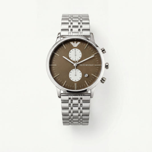 Silver Stainless Steel Chronograph Men’s Watch with Mocha Brown Dial