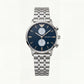 Silver Stainless Steel Chronograph Luxury Women’s Watch with Deep Blue Dial