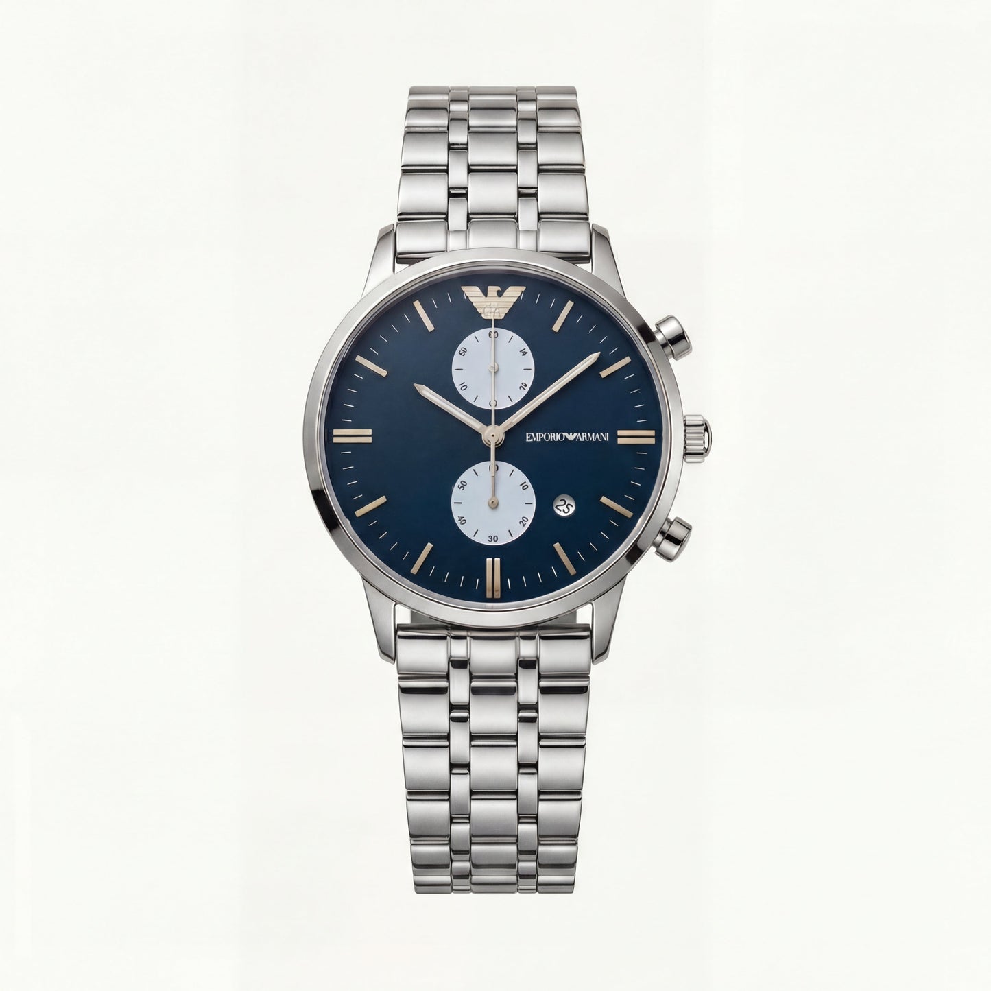 Silver Stainless Steel Chronograph Luxury Women’s Watch with Deep Blue Dial