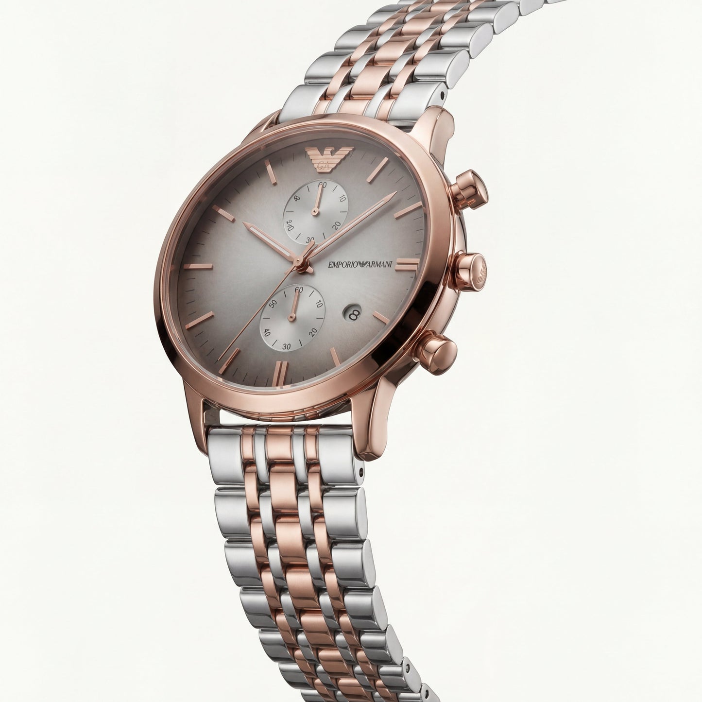 Rose Gold & Silver Chronograph Men’s Watch with Slate Grey Sunburst Dial