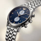 Silver Stainless Steel Chronograph Luxury Women’s Watch with Deep Blue Dial