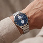 Silver Stainless Steel Chronograph Luxury Women’s Watch with Deep Blue Dial