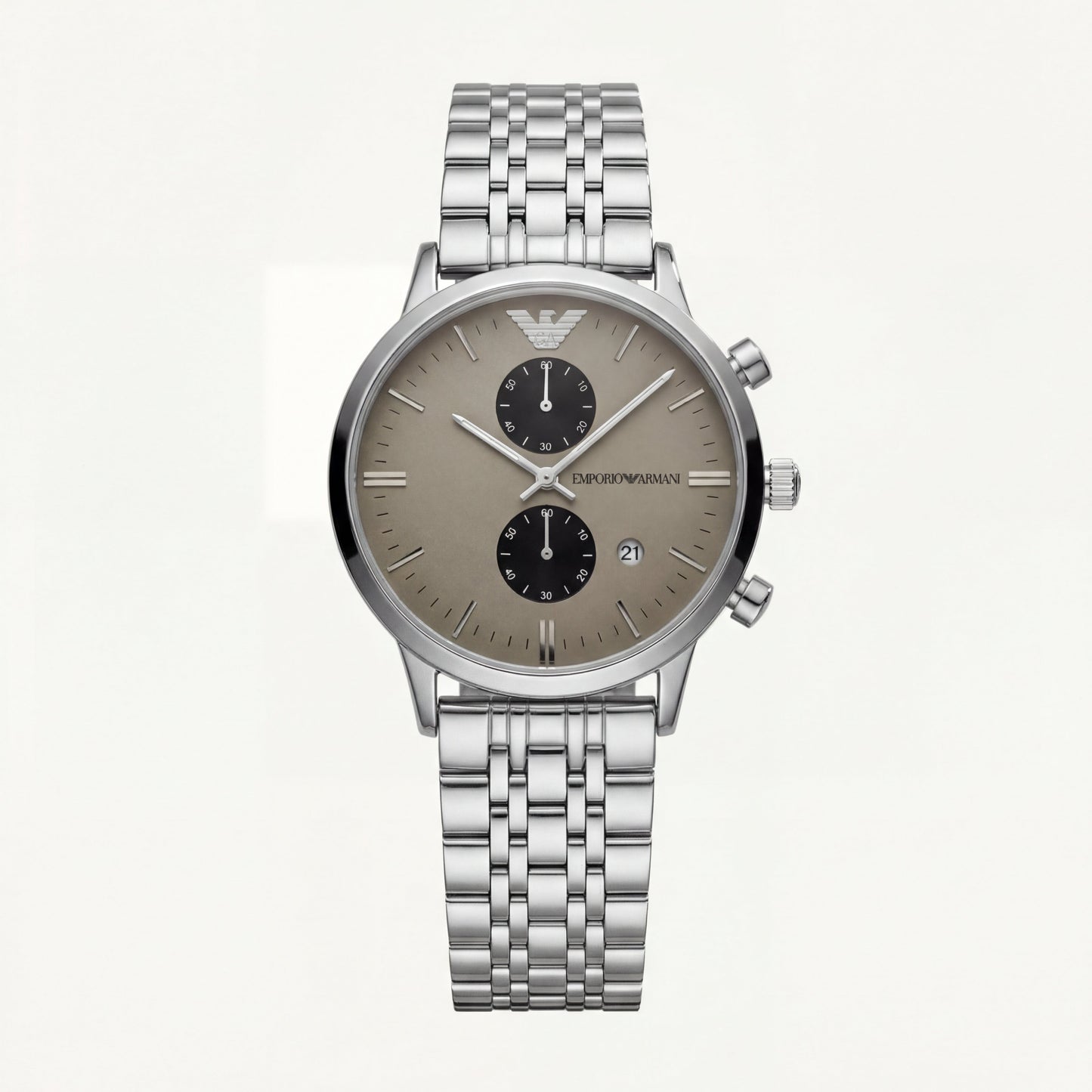 Champagne Grey Chronograph Men’s Watch with Full Silver Stainless Steel Bracelet