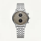 Champagne Grey Chronograph Men’s Watch with Full Silver Stainless Steel Bracelet