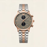 Rose Gold & Silver Chronograph Men’s Watch with Olive Grey Dial