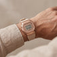 Rose Gold Digital Luxury Watch with Beige Resin Strap