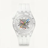 White Transparent Skeleton Dive-Style Men’s Watch with Multicolor Hands
