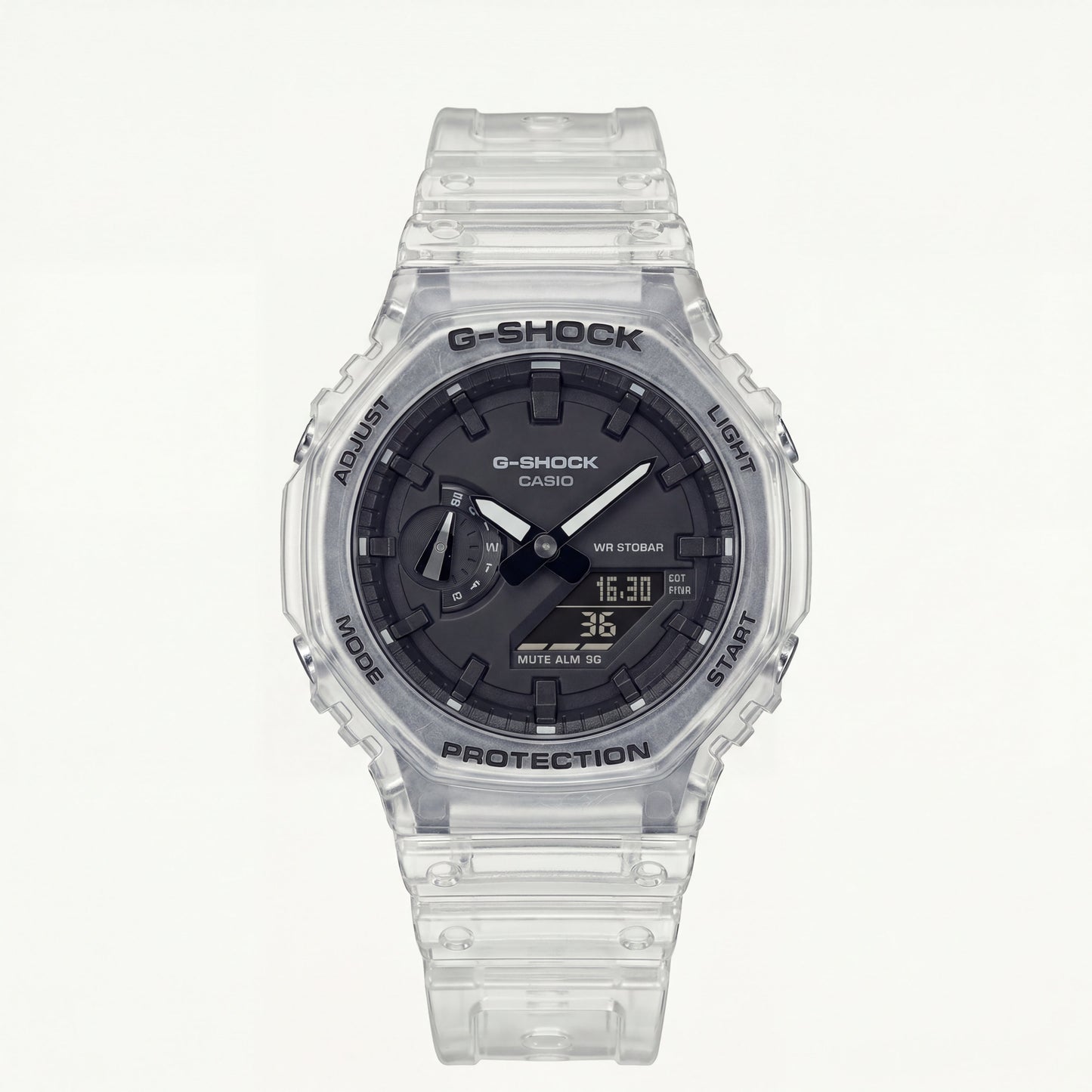 Transparent Ice-Clear Tactical Men’s Watch with Black Digital-Analog Dial