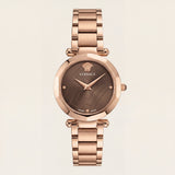 Rose Gold Stainless Steel Case Brown Textured Dial Luxury Medusa Bracelet Watch – Women