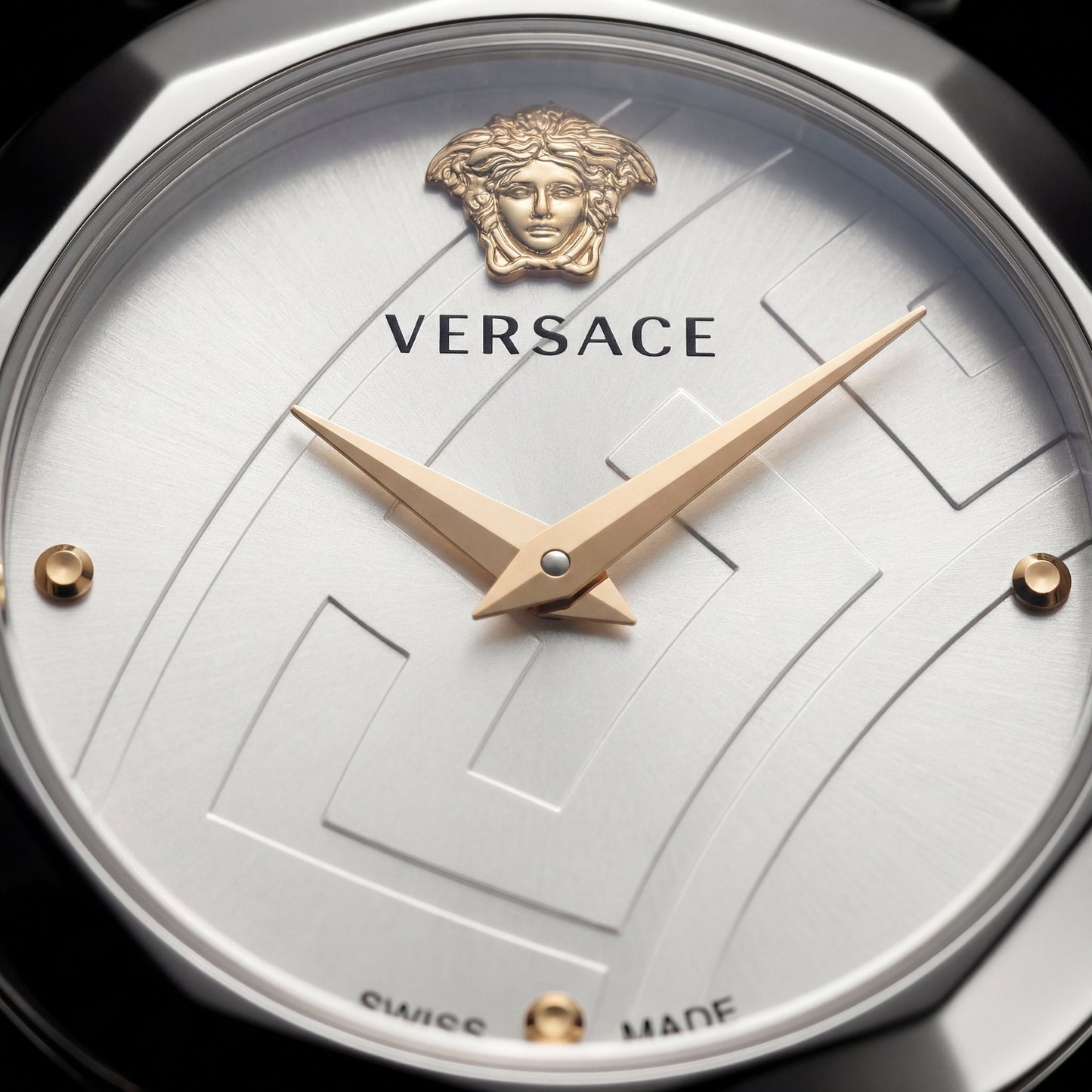 Silver Stainless Steel Case White Textured Dial Luxury Medusa Bracelet Watch – Women