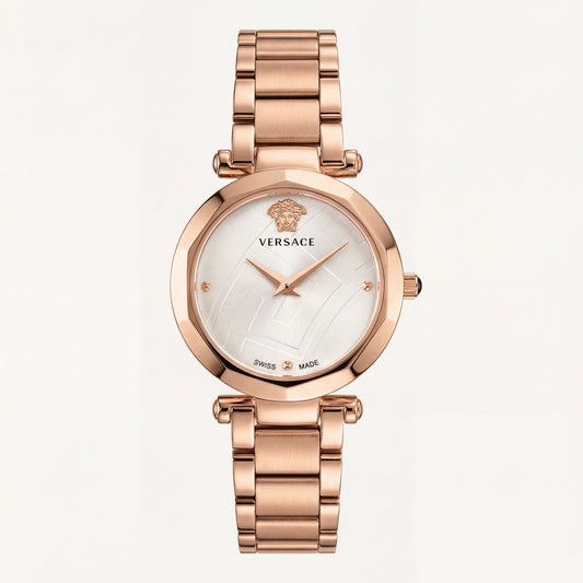 Rose Gold Stainless Steel Case Ivory White Dial Luxury Medusa Bracelet Watch – Women