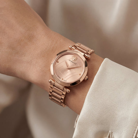 Rose Gold Stainless Steel Case Champagne Dial Luxury Medusa Bracelet Watch – Women