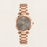 Rose Gold Stainless Steel Case Satin Silver Dial Luxury Medusa Bracelet Watch – Women