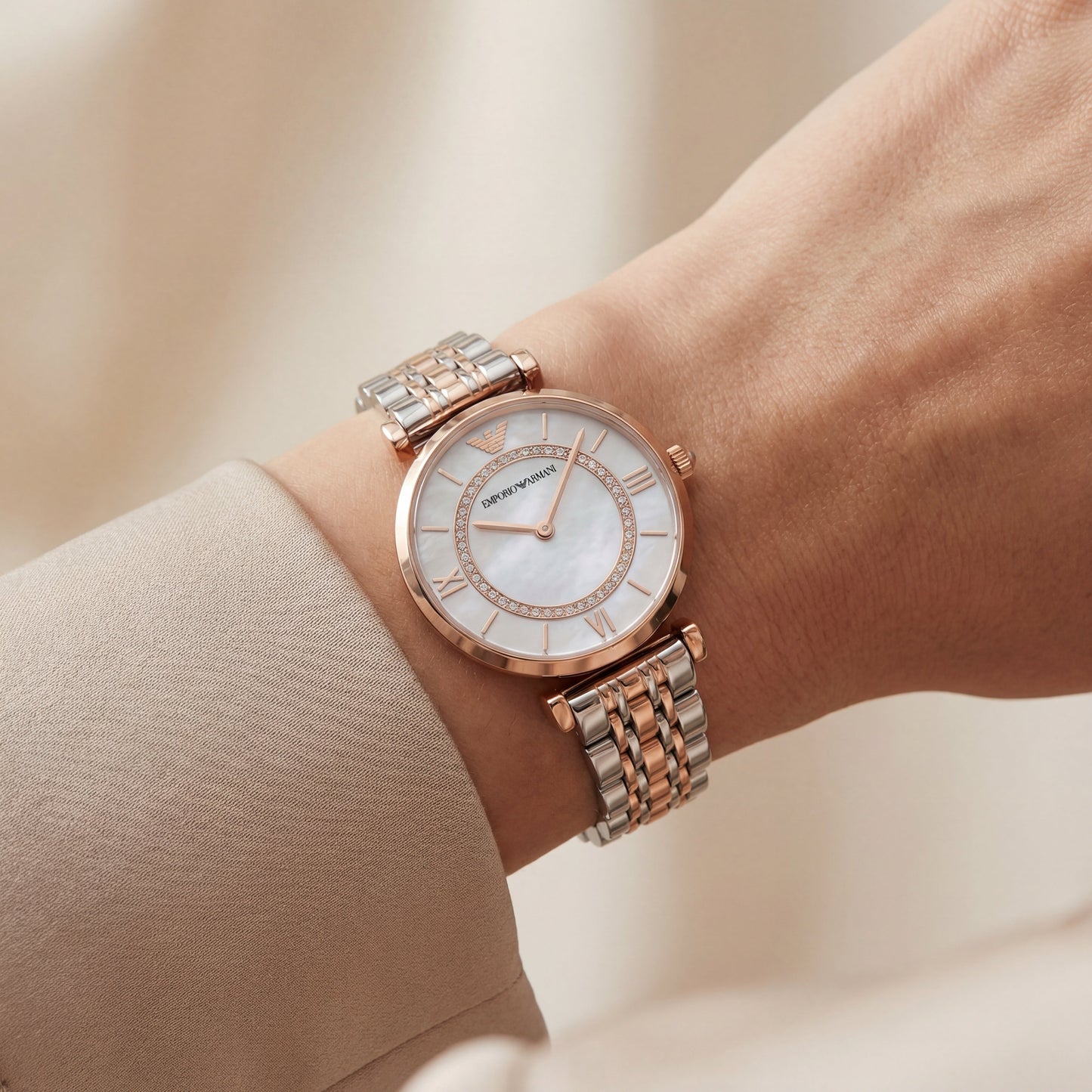 Pearl Halo Crystal Watch – Two-Tone Rose Edition