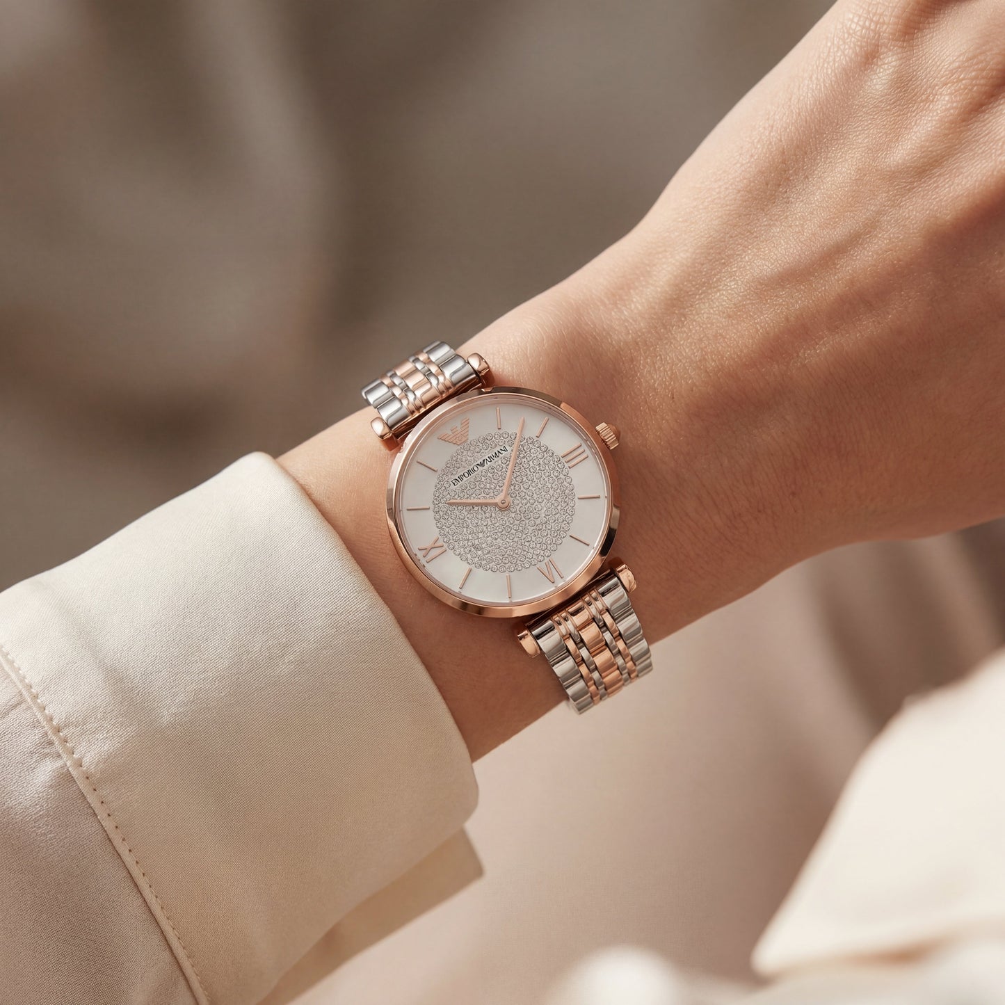 Diamond Aura Pavé Watch – Two-Tone Rose Edition