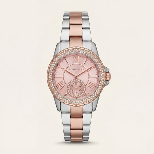 Blush Harmony Crystal Watch – Two-Tone Luxe Edition