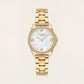 Gold Tone Crystal Bezel Mother of Pearl Floral Dial Elegant Bracelet Watch