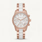 Rose Gold Crystal Bezel Chronograph White Bracelet Watch