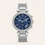 Silver Crystal Bezel Blue Chronograph Multi-Dial Bracelet Watch