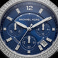 Silver Crystal Bezel Blue Chronograph Multi-Dial Bracelet Watch