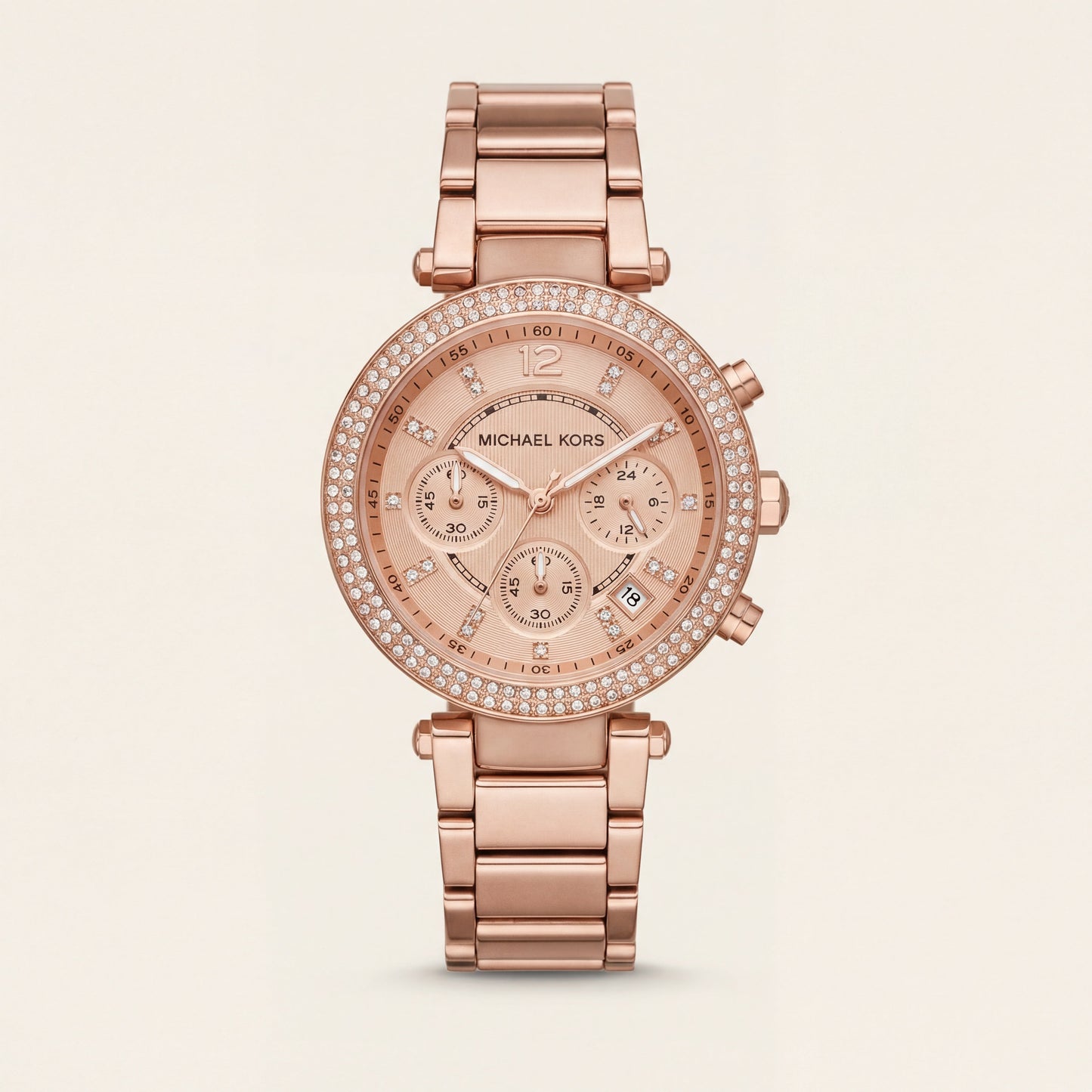 Rose Gold Crystal Bezel Chronograph Multi-Dial Bracelet Watch
