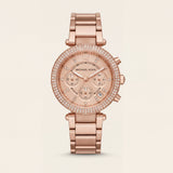 Rose Gold Crystal Bezel Chronograph Multi-Dial Bracelet Watch