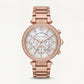 Rose Gold Crystal Bezel Mother-of-Pearl Chronograph Bracelet Watch