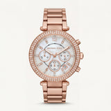 Rose Gold Crystal Bezel Mother-of-Pearl Chronograph Bracelet Watch