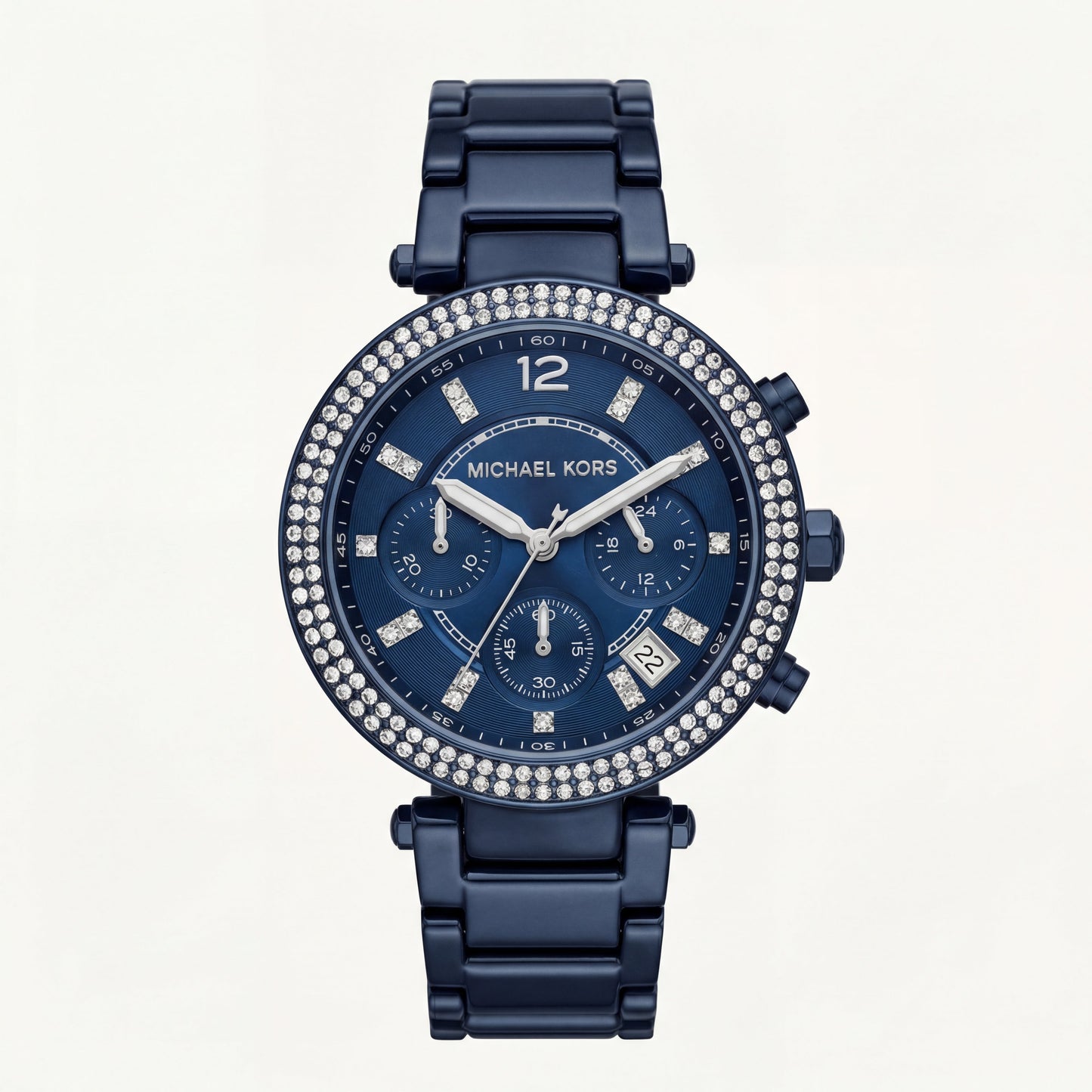 Midnight Navy Crystal Bezel Chronograph Watch – Statement Luxury Edition